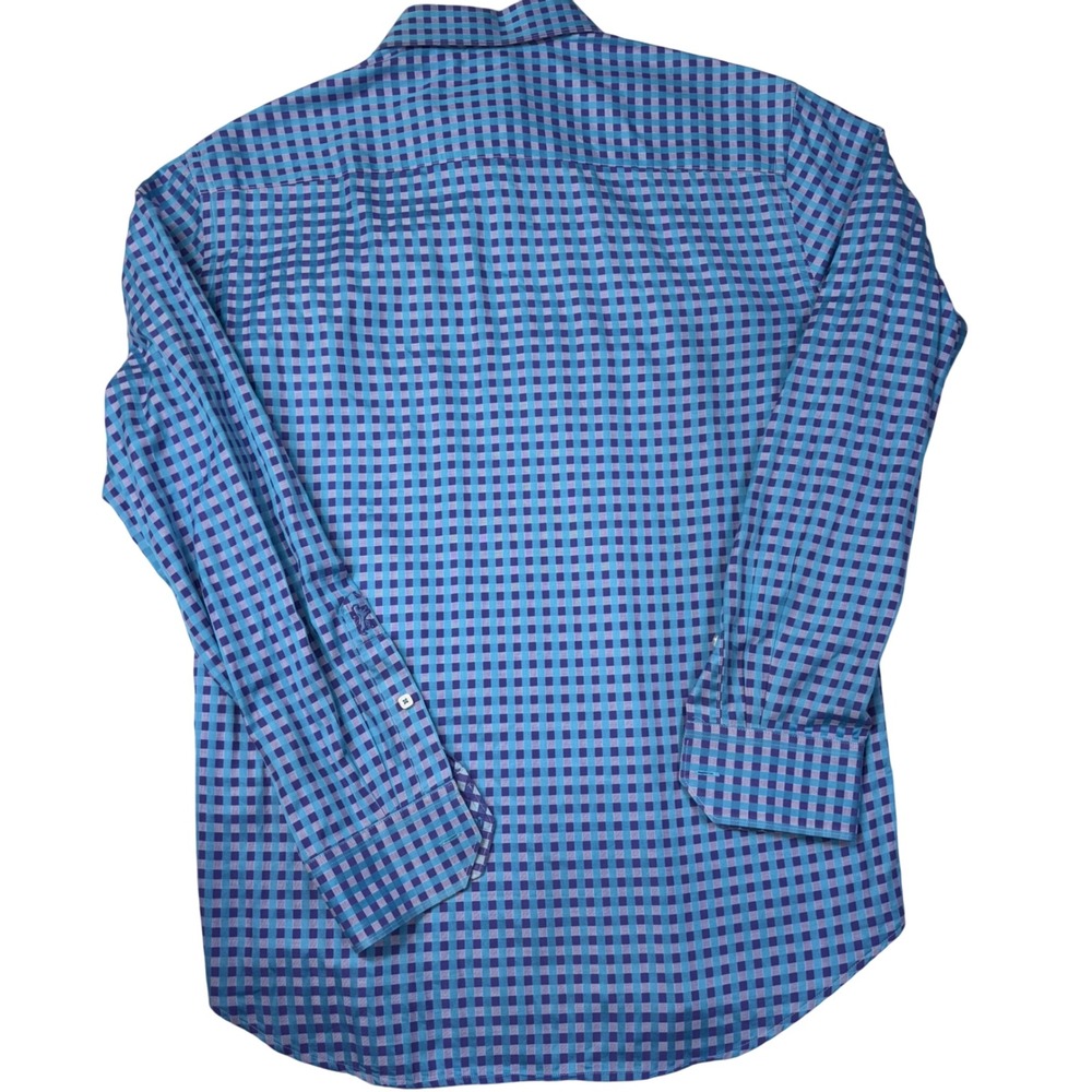 Bugatchi Shaped Fit Dress Shirt Blue & Purple Long Sleeve Button Down Medium - Picture 3 of 5